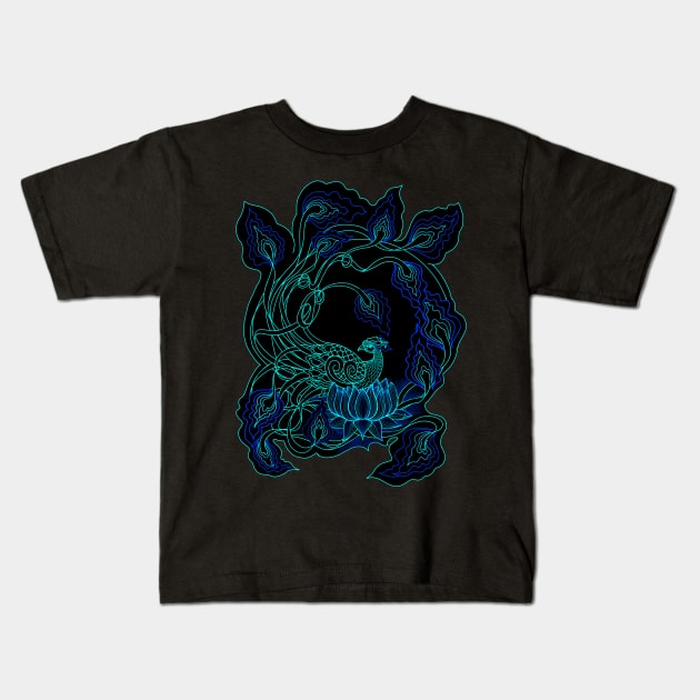 Blue Phoenix and the lotus Kids T-Shirt by FitzGingerArt